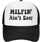 Milfin Aint Easy Funny Gag Trucker Hat for Adult Humor Adjustable Mesh Sport Baseball Caps for Women Men Black Black