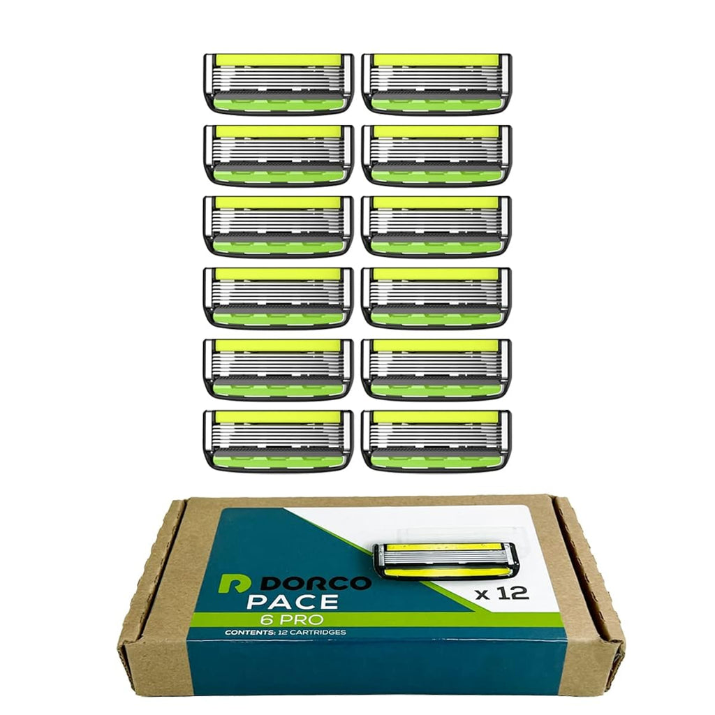 DORCO Pace 6 Pro - Six Blade Razor System with Trimmer - 12 Pack Refill (No Handle)