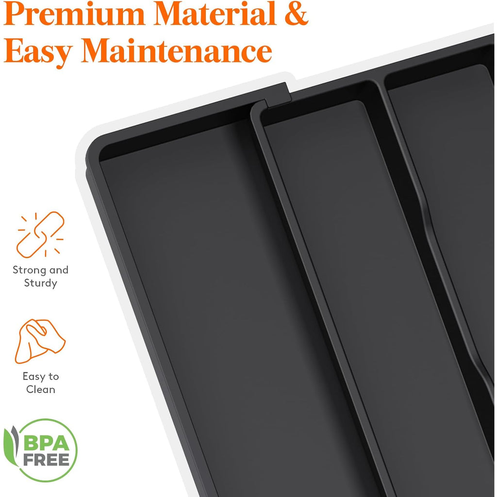 Lifewit Utensil Organizer For Kitchen Drawers, Expandable Cooking Utensil Tray, Adjustable Cutlery Silverware Flatware Holder, Plastic Spatula Tools Storage Divider, 11-18 X 14", Black