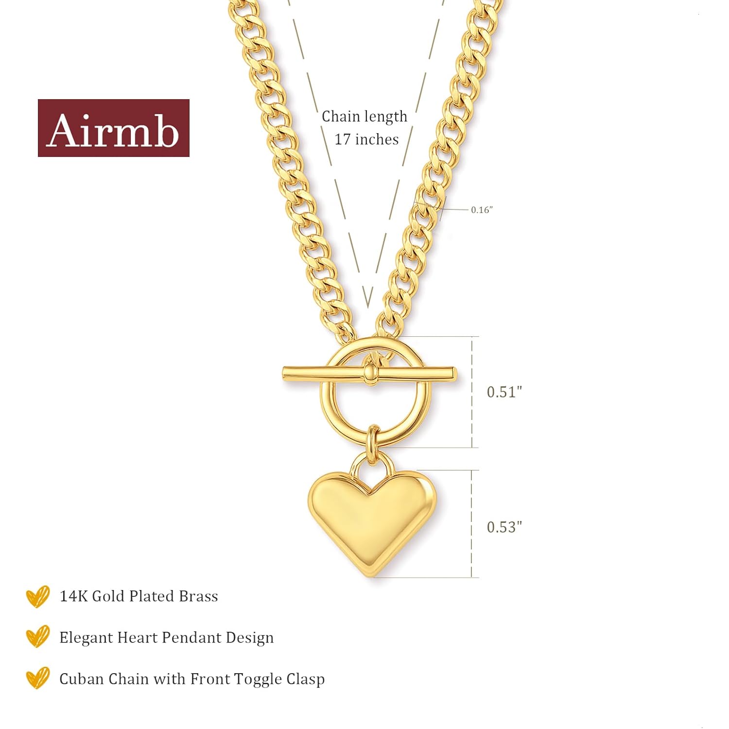 Airmb Heart Necklace for Women Gold/Silver Plated Trendy Heart Choker Lover Pendant Hypoallergenic Fashion Gold/Silver Necklace for Women Love Jewelry Gift for Women Girlfriend
