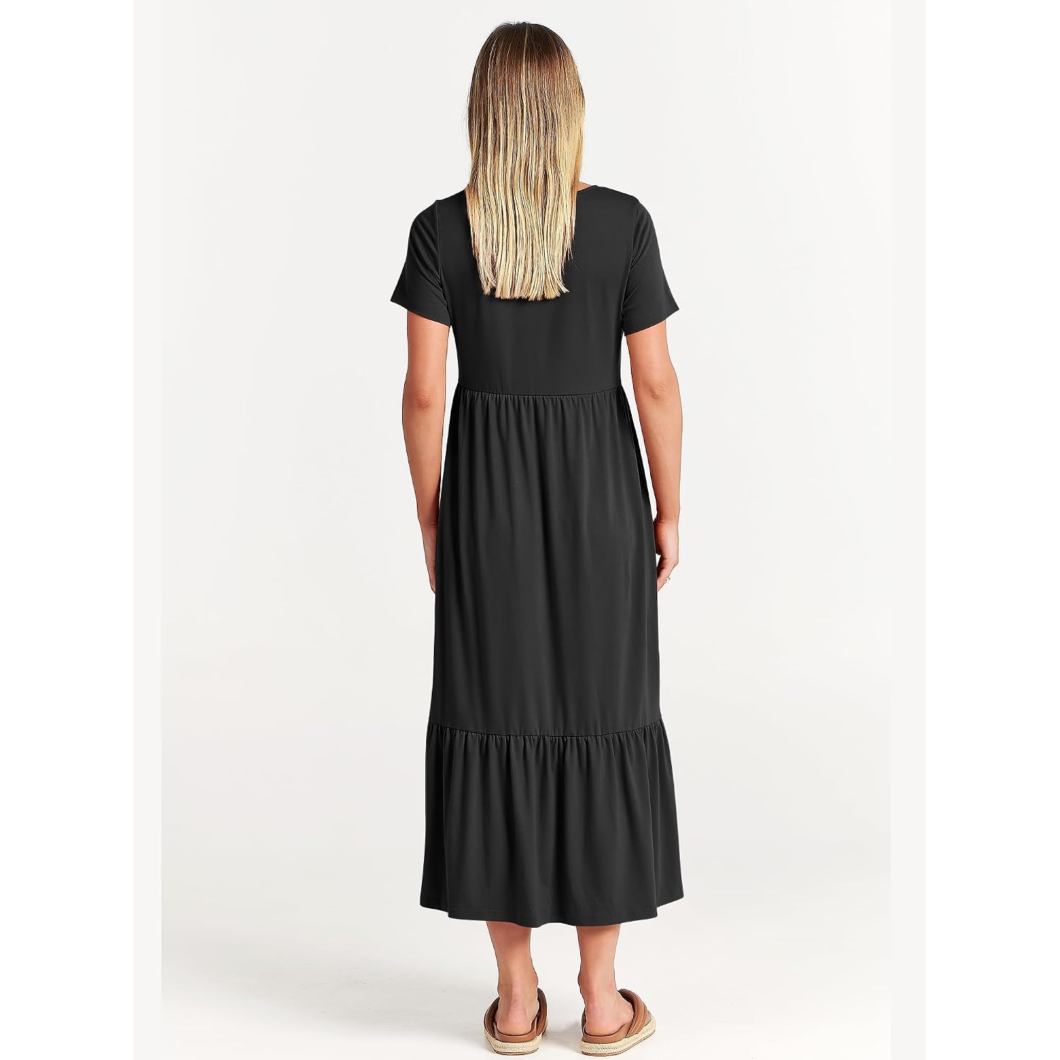 Anrabess Womens 2026 Summer Casual Maxi Dress A Line Tiered Flowy Short Sleeve Crewneck T Shirt Beach Travel Long Dresses