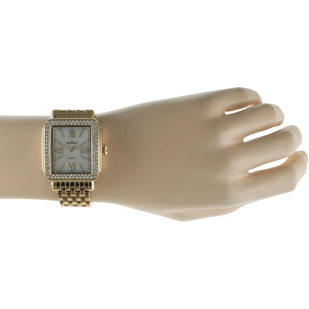 Peugeot Women Rectangle Dress Watch With Crystal Decorated Bezel, Roman Numerals And Bracelet