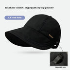 huablo]UPF 50+Womens Sun Hat UV Protection Hiking Fishing Hats Wide Brim Hat Adjustable Ponytail Packable Sun Cap Black