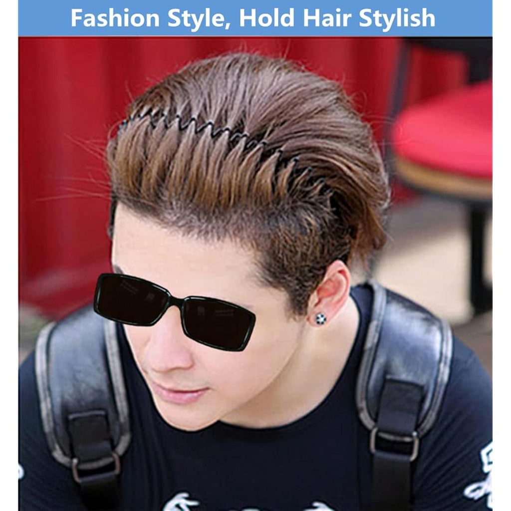 bodbop Metal Hair Band for Men Headband Women Bands Unisex Black Wavy Spring Outdoor Sports Headbands Men's Hoop Clips Accessories Simple Elastic Non Slip Head Headwear