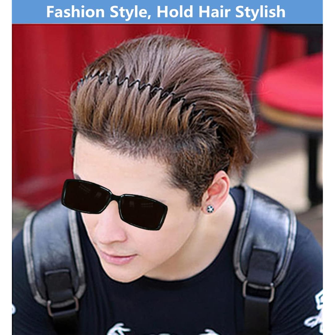 bodbop Metal Hair Band for Men Headband Women Bands Unisex Black Wavy Spring Outdoor Sports Headbands Men's Hoop Clips Accessories Simple Elastic Non Slip Head Headwear