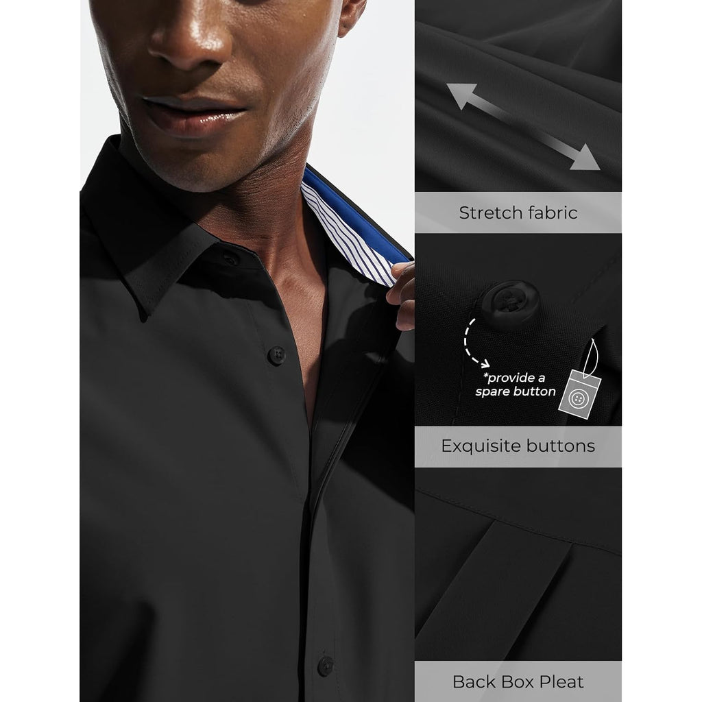 Pj Paul Jones Mens Short Sleeve Dress Shirts Stretch Wrinke Free Untucked Business Casual Button Down Shirt Regular Fit