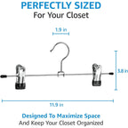 Zober Metal Pants Hangers With Clips - Pack Of 20 Space Saving Skirt Hangers For Women - Chrome, Non-Slip, Adjustable Clips, For Pants, Skirts, Jeans Closet Organization, College Dorm Essentials