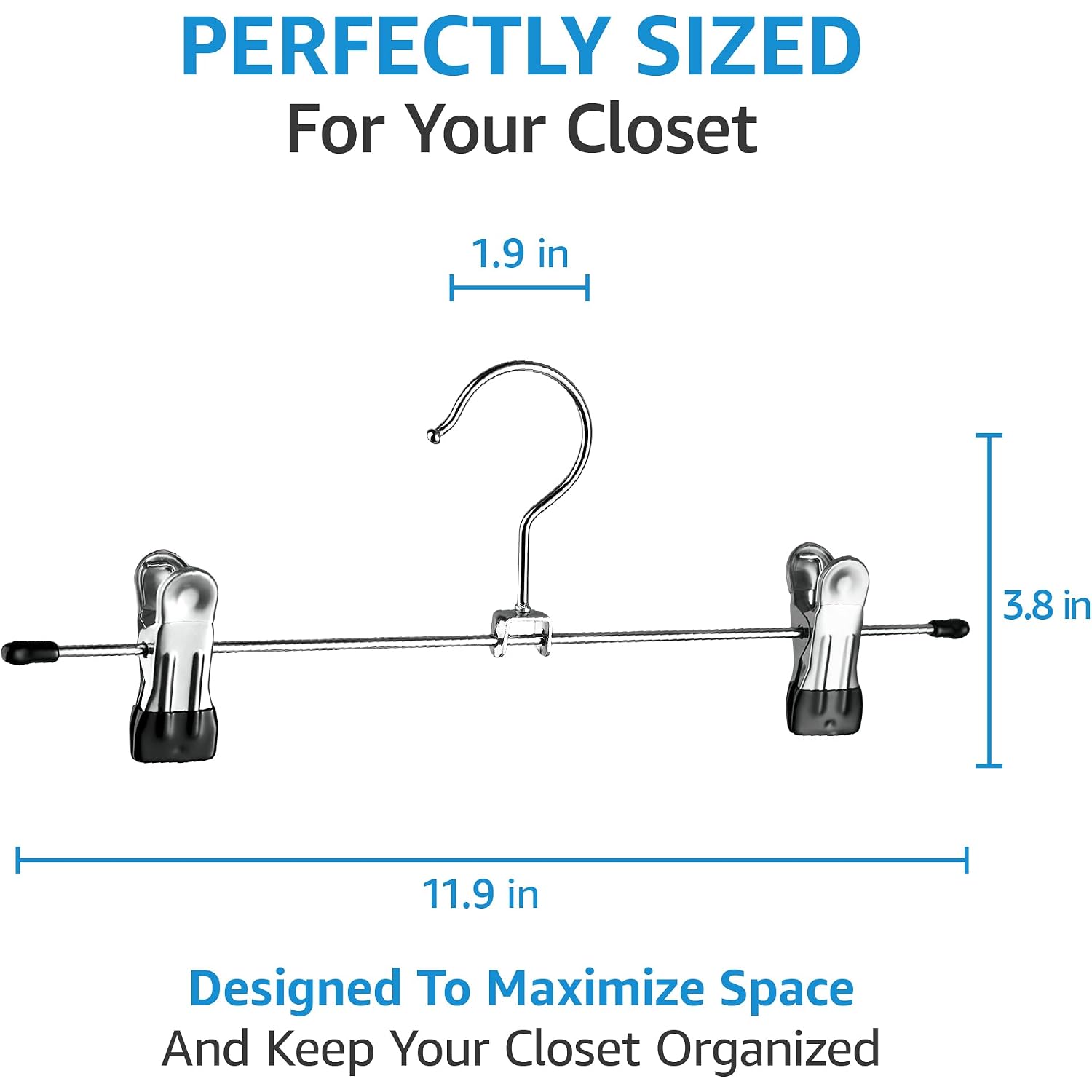 Zober Metal Pants Hangers With Clips - Pack Of 20 Space Saving Skirt Hangers For Women - Chrome, Non-Slip, Adjustable Clips, For Pants, Skirts, Jeans Closet Organization, College Dorm Essentials