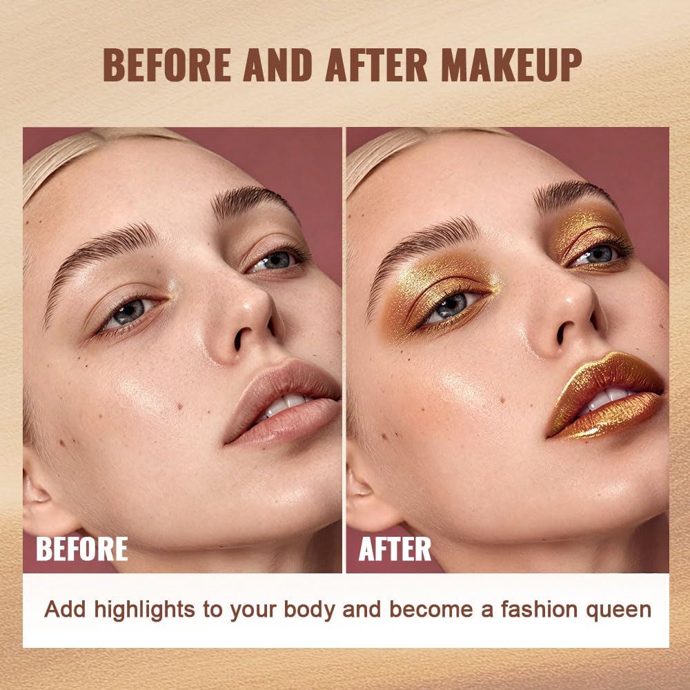 Shimmer Glitter Eyeshadow, Golden Tan Gold Metallic Eye Shadow, High Pigment Sparkle Single Eyeshadow, Creamy Smooth Waterproof Long Lasting, Soft Glam Natural Makeup, Sombra de Ojos 09