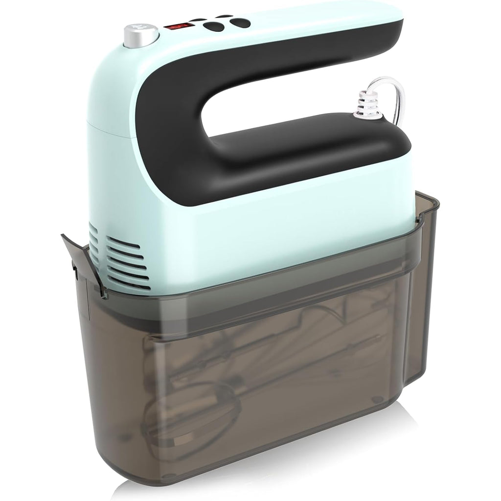 9-Speed Digital Hand Mixer Electric, 400W Powerful Dc Motor, Hand Mixer Electric Handheld With Snap-On Storage Case, 5 Stainless Steel Accessories, Beaters, Dough Hooks, Whisk(Ice Blue/Black)