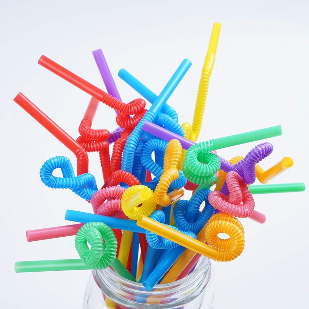 200 Pcs Colorful Plastic Long Flexible Straws.(0.23'' Diameter And 10.2" Long)