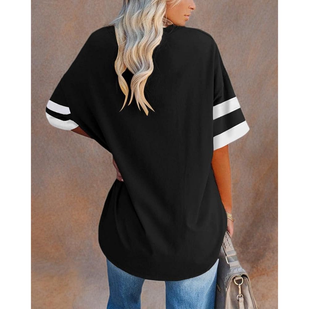 Ebifin Womens Oversized Tshirts V Neck Tee Shirts Half Sleeve Loose Fit T Shirt Cotton Tunic Tops