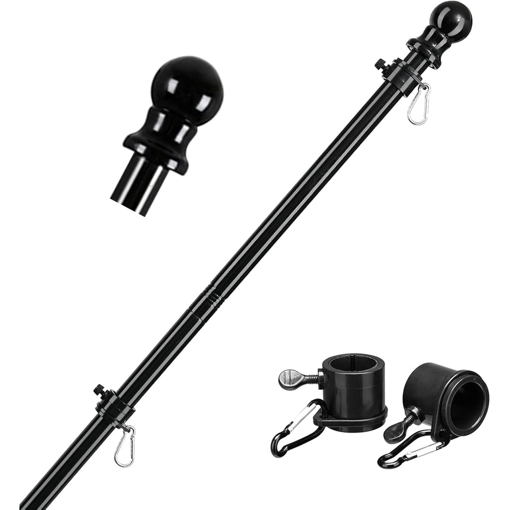 Black Flag Poles For Outside House - 5Ft Tangle Free Flag Pole For House,Heavy Duty Metal Flagpole,Outdoor Flagpoles Residential For Porch,Fence (Without Bracket)