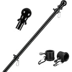 Black Flag Poles For Outside House - 5Ft Tangle Free Flag Pole For House,Heavy Duty Metal Flagpole,Outdoor Flagpoles Residential For Porch,Fence (Without Bracket)