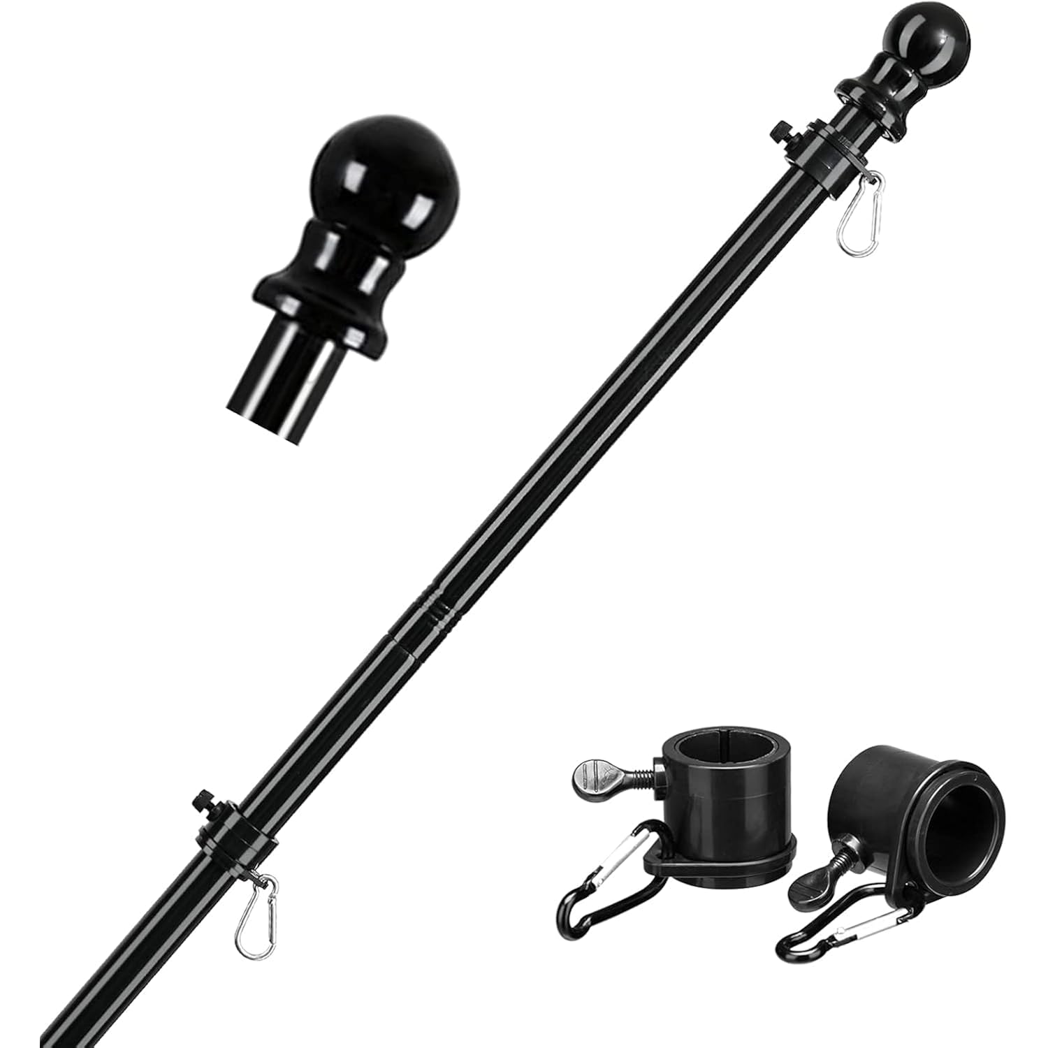 Black Flag Poles For Outside House - 5Ft Tangle Free Flag Pole For House,Heavy Duty Metal Flagpole,Outdoor Flagpoles Residential For Porch,Fence (Without Bracket)
