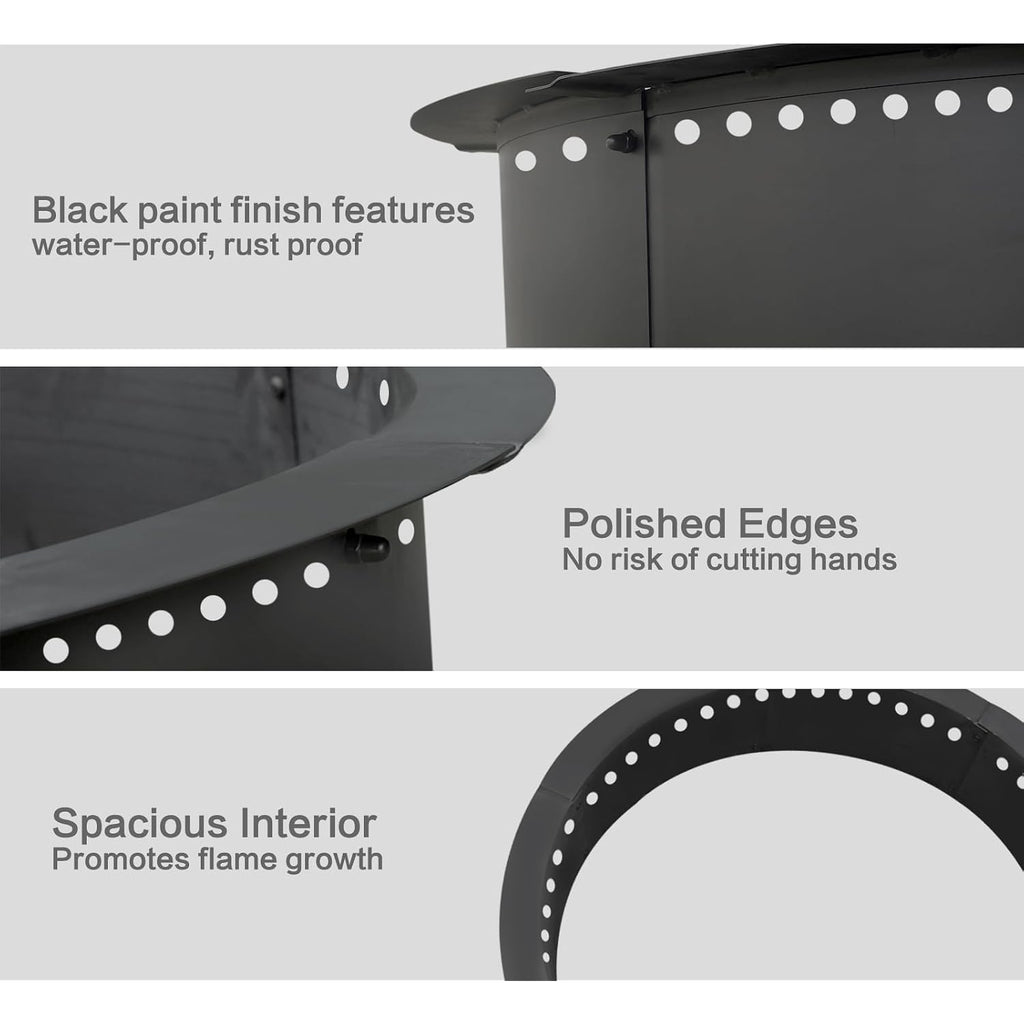 Soulmate Outdoor 40-Inch Outer/36-Inch Inner Fire Pit Ring Smokeless,Duty Solid Metal Steel Round Firepit Rim Insert For Diy Fire Pits, Outdoor Above Or In-Ground, Camping Garden Patio Backyard.