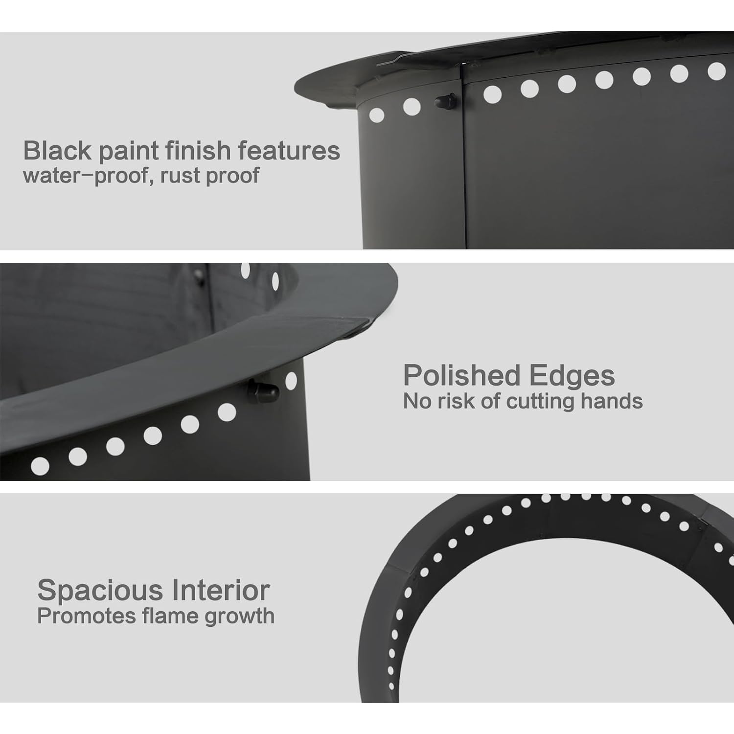 Soulmate Outdoor 40-Inch Outer/36-Inch Inner Fire Pit Ring Smokeless,Duty Solid Metal Steel Round Firepit Rim Insert For Diy Fire Pits, Outdoor Above Or In-Ground, Camping Garden Patio Backyard.