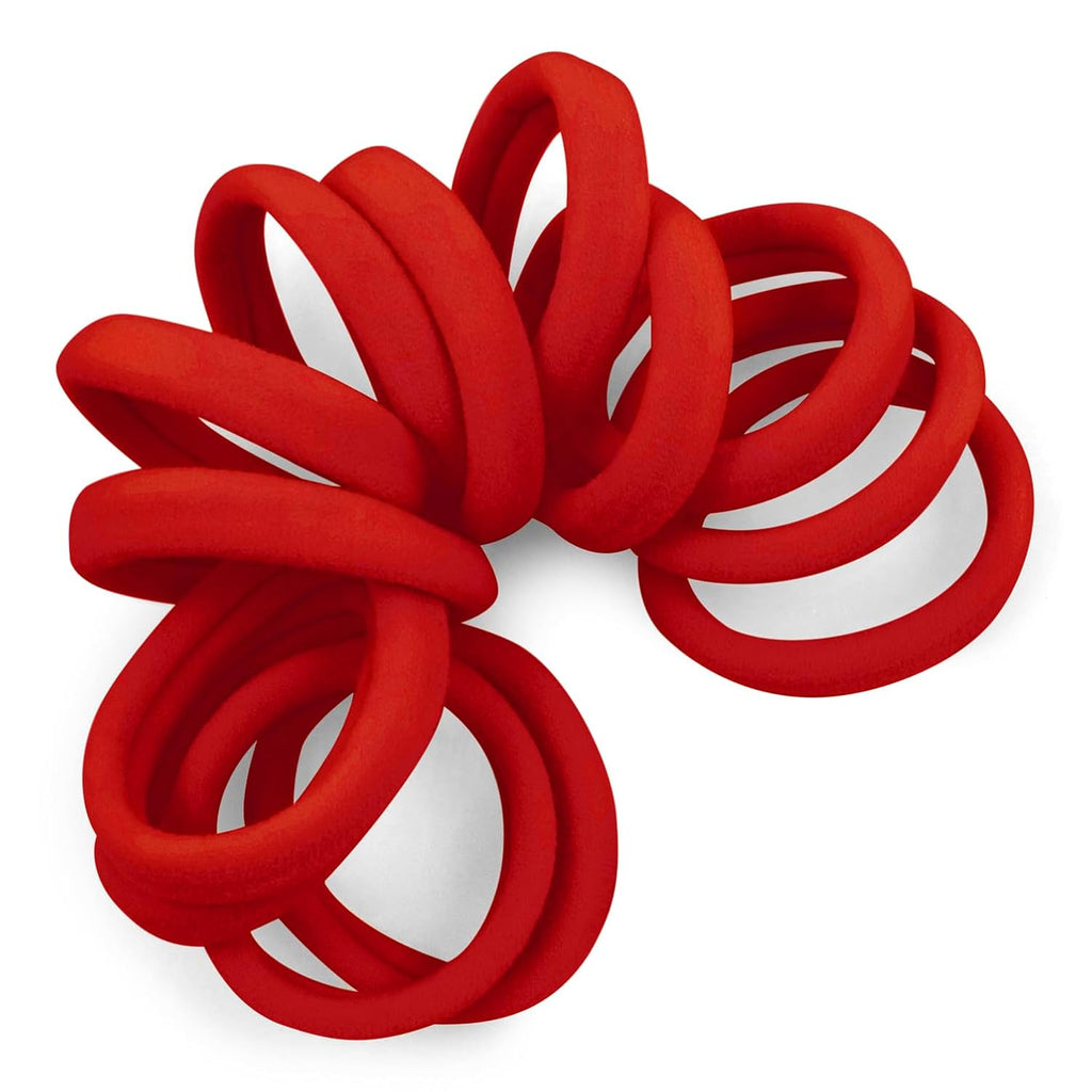 Cyndibands Seamless Hair Ties - Red - Gentle Hair Ties No Damage, Standard Size 1.5 Inch, Soft And Stretchy Nylon Fabric Ponytail Holders - 12 Count