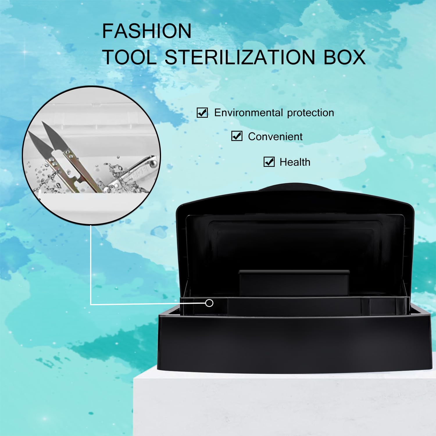 Nail Tool Sterilizer Box,Plastic Sterilizing Tray,The Disinfection Box for Nail Art Tools is Applicable to Nail Art Tools, Tweezers, Hair Salons, Spas and Manicure Equipment-Black