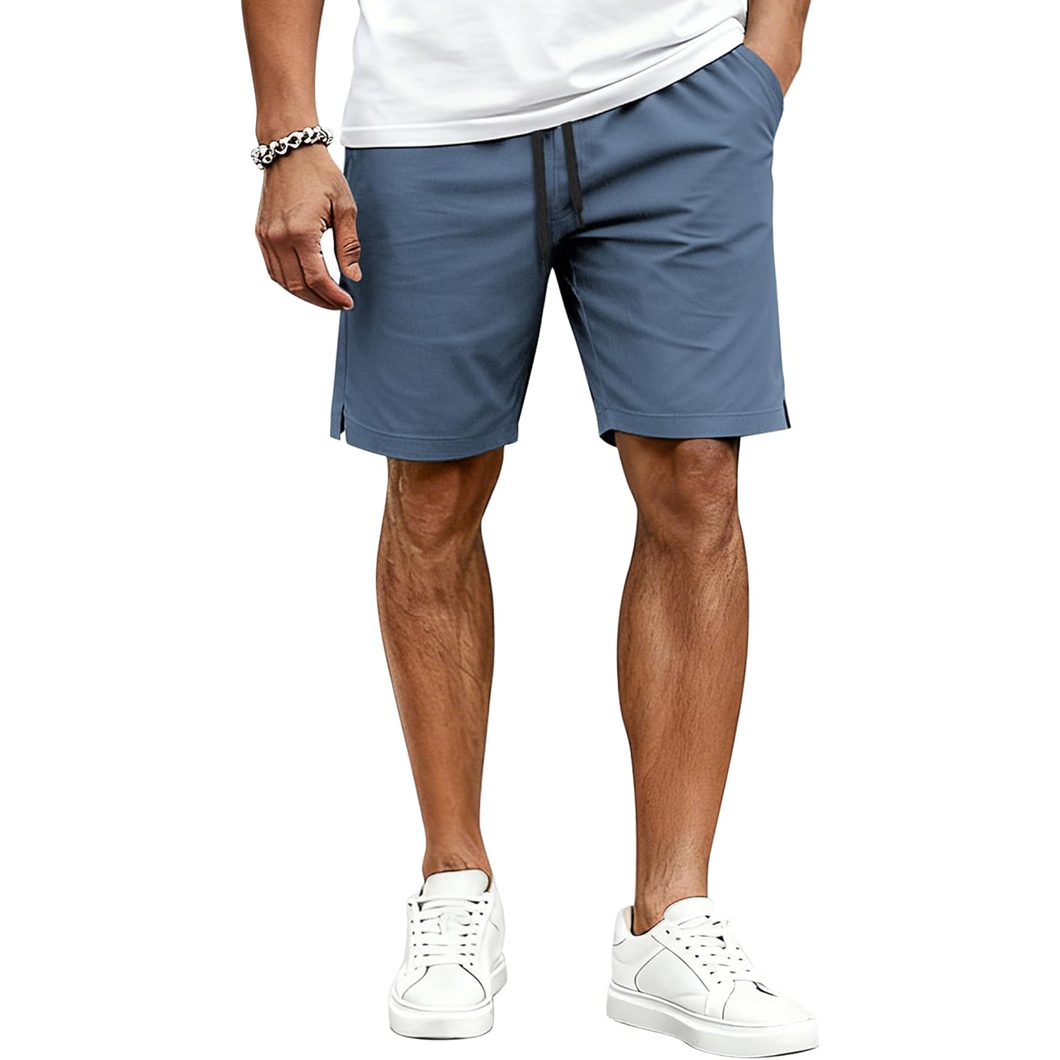 Coofandy Mens Casual Shorts Cotton Drawstring Elastic Waist Lightweight 9" Chino Golf Shorts Summer Beach Shorts