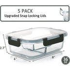 M Mcirco [5-Pack, 36 Oz] Glass Meal Prep Containers 3 Compartment With Lids, Glass Lunch Containers,Food Prep Lunch Box,Bento Box,Microwave, Oven, Freezer, Dishwasher (4.5 Cups)