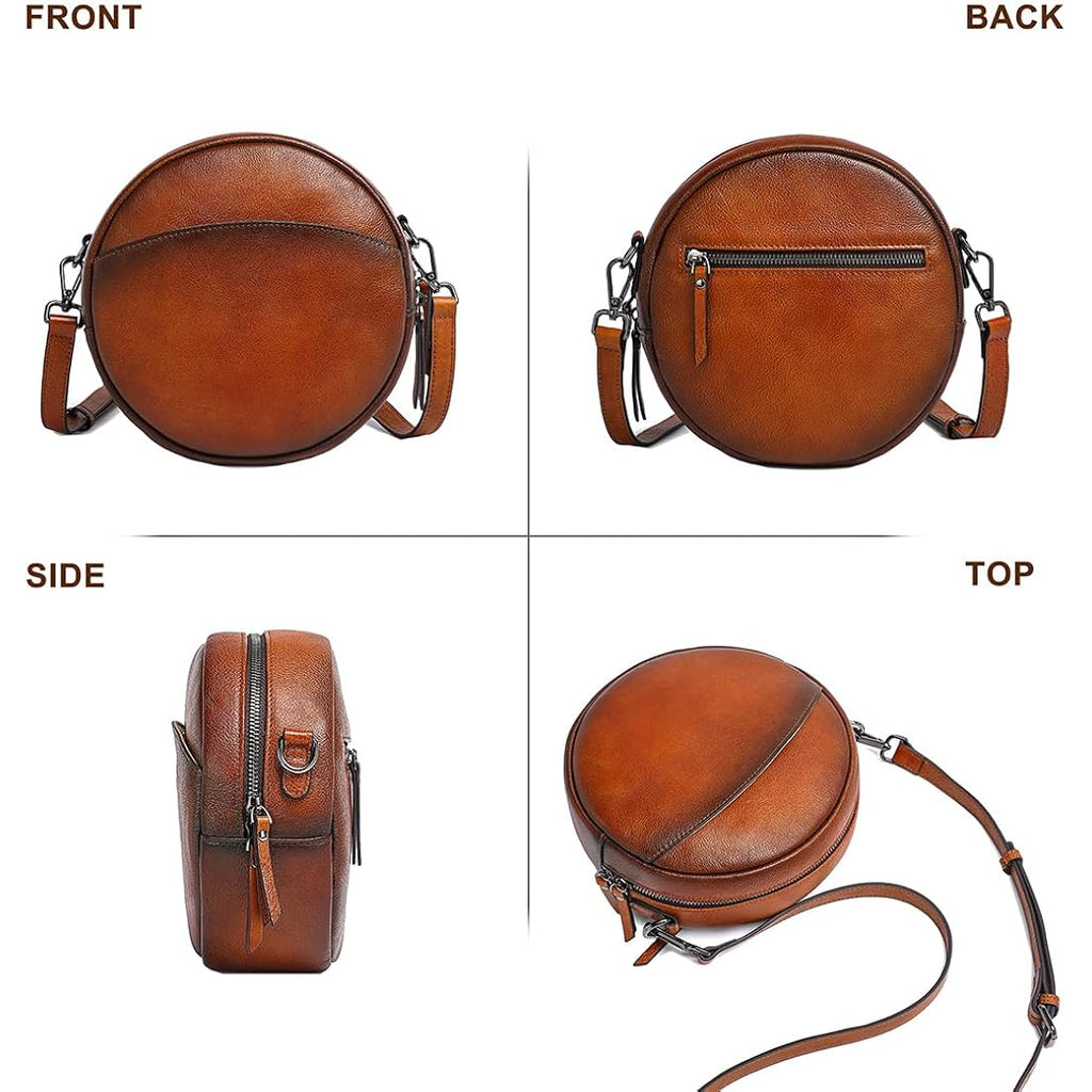 Leather Crossbody Bags,Circle Purse Shoulder Bag, Fashion Round Handbag For Travel,Valentine'S Gift For Women