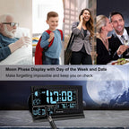 Dreamsky Alarm Clocks For Bedrooms With Battery Backup, Auto Set | Digital Clock With Date And Day Of Week, Indoor Temperature Humidity, Moon Phase, Dimmer, Auto Dst, Usb Port