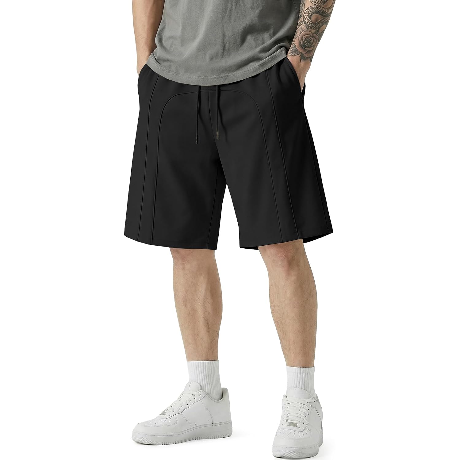 Jmierr Men'S Baggy Sweat Shorts Lightweight Cotton Under Knee Casual Drawstring Lounge Workout Gym Shorts