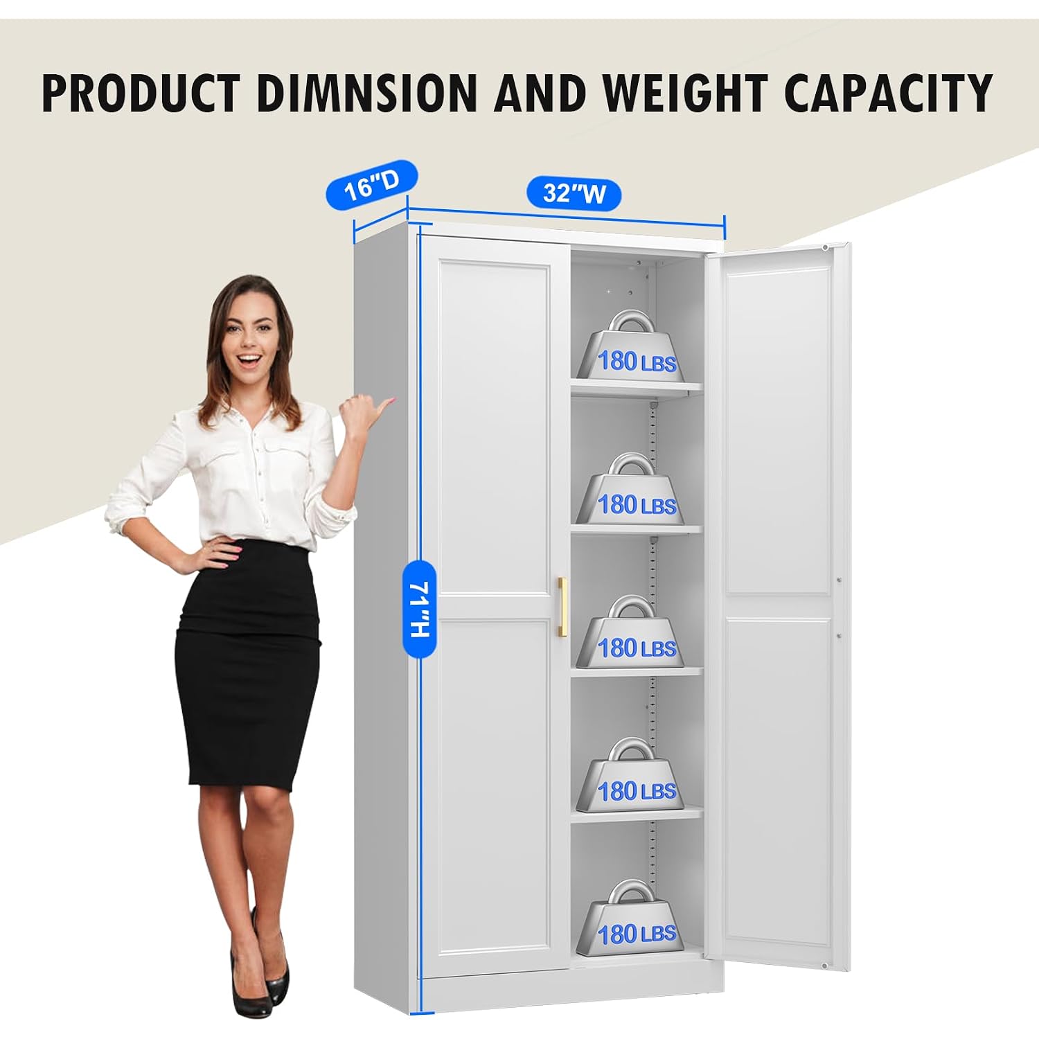White Kitchen Pantry Cabinet, 71 Inch Tall Metal Storage Cabinet With Doors And Shelves, Pantry Cabinets For Kitchen Storage, Freestanding Cupboard For Living, Dining Room, Assemble Required