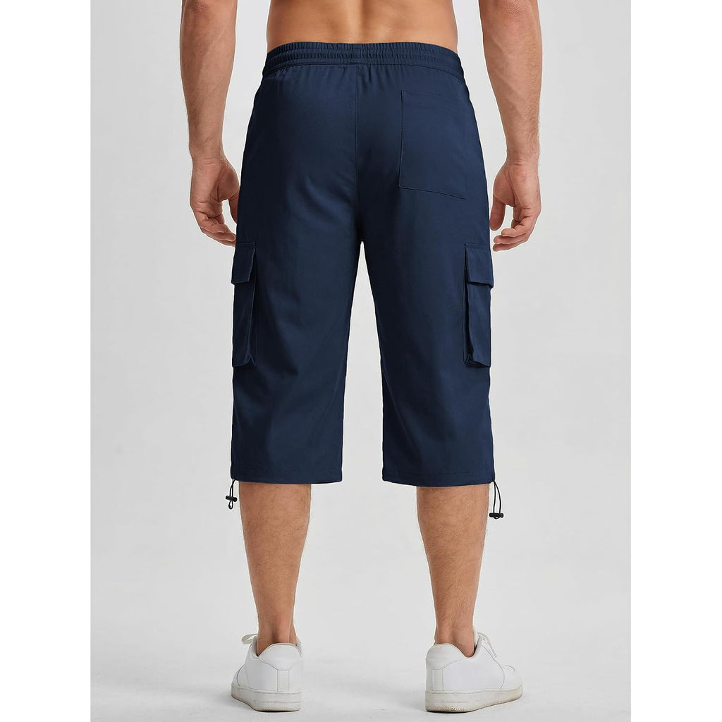 Jmierr Men'S 3/4 Length Cargo Shorts Elastic Waist Capri Pants With Zipper Pockets