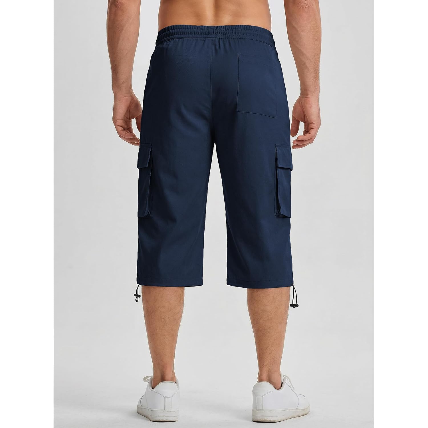 Jmierr Men'S 3/4 Length Cargo Shorts Elastic Waist Capri Pants With Zipper Pockets