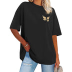 Womens Oversized Tshirt Graphic Tees Crew Neck Summer Short Sleeve Loose Fit Tops 2026 A-butterfly Print Black