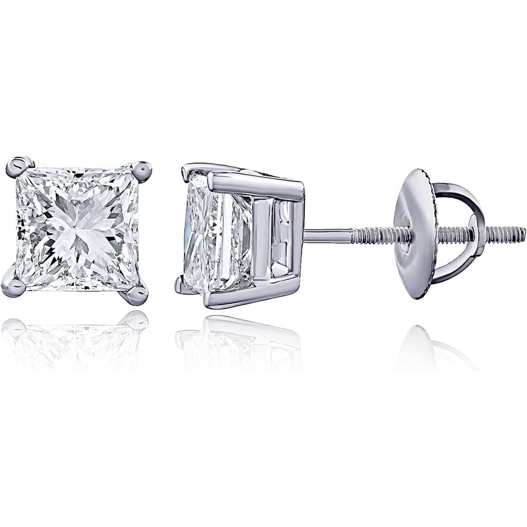 The Diamond Channel CERTIFIED 1 to 6 Carat LAB GROWN Princess-Cut Diamond Stud Earrings Round Cut 4 Prong Screw Back (F-G Color, VS1-VS2 Eye Clean Clarity)