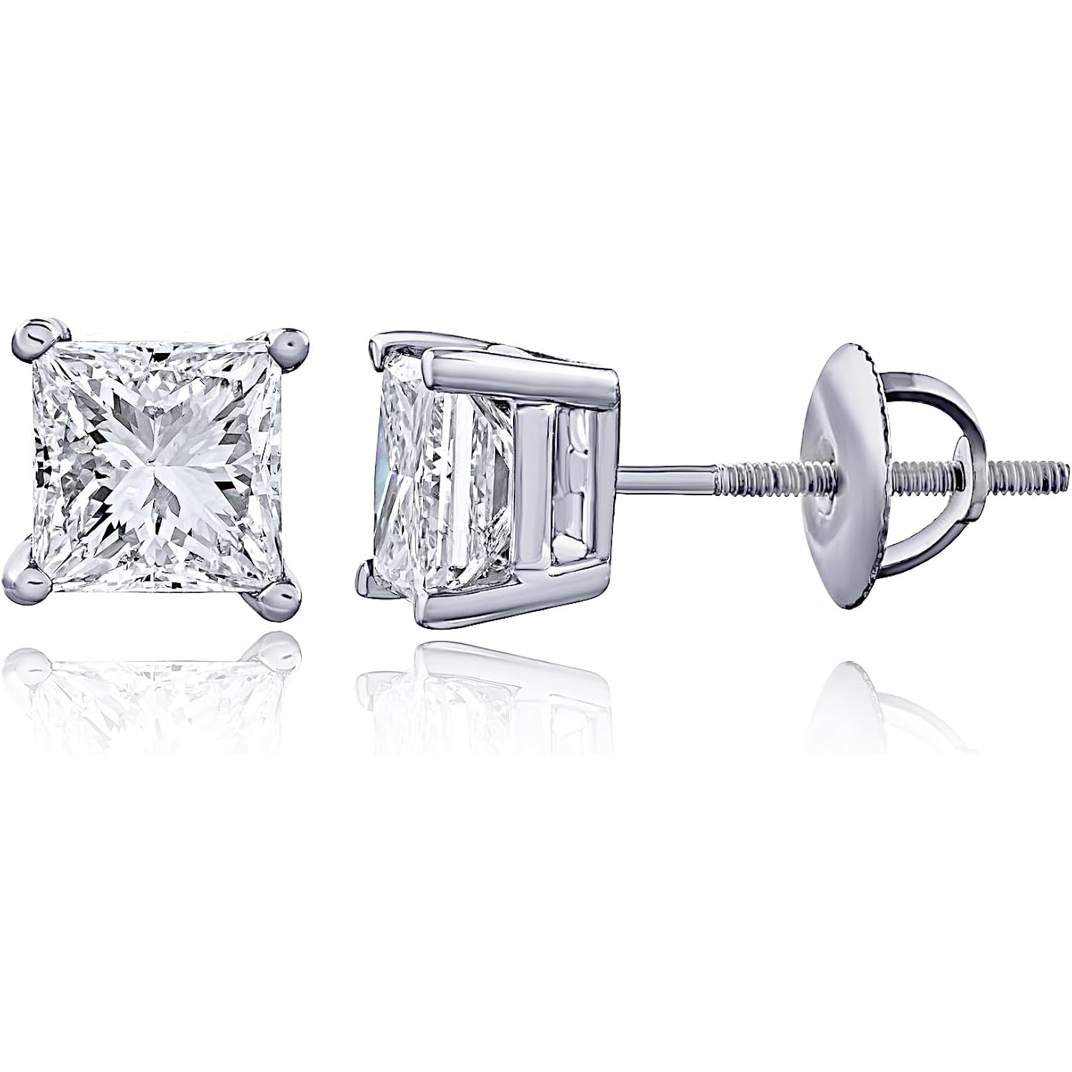 The Diamond Channel CERTIFIED 1 to 6 Carat LAB GROWN Princess-Cut Diamond Stud Earrings Round Cut 4 Prong Screw Back (F-G Color, VS1-VS2 Eye Clean Clarity)