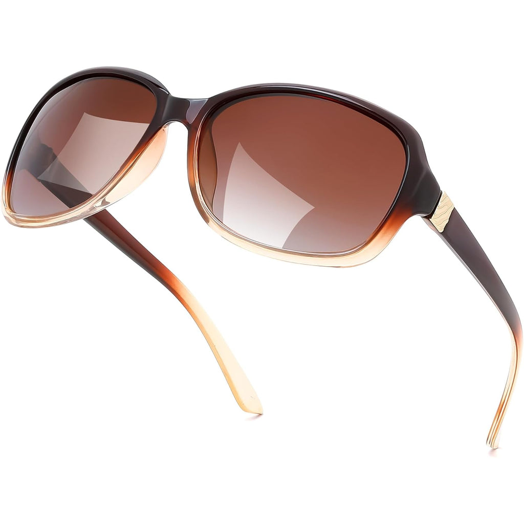 FEISEDY Polarized Sunglasses for Women Classic Vintage Square Wraparound UV400 Protection Shade B0309 Gradual Brown Frame & Gradual Brown Lens