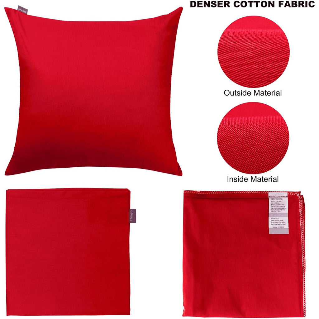 Thmyo 4-Pack 100% Cotton Comfortable Solid Decorative Throw Pillow Case Square Cushion Cover Pillowcase Sublimation Blank Pillow Covers Diy Throw Pillowcase For Couch Sofa Bed(18X18 Inch/45X45Cm,Red)