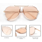 GUVIVI Oversized Aviator Sunglasses for Women Men 2026 70s Retro Gold Metal Sun Glasses Tangle Free Square Aviators Clear Frame - Champagne Lens