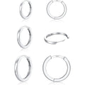 3 Pairs 925 Sterling Silver Hoop Earrings 14K White Gold Plated Small Silver Hoops Cartilage Huggie Earrings for Women Men