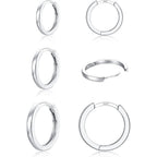 3 Pairs 925 Sterling Silver Hoop Earrings 14K White Gold Plated Small Silver Hoops Cartilage Huggie Earrings for Women Men