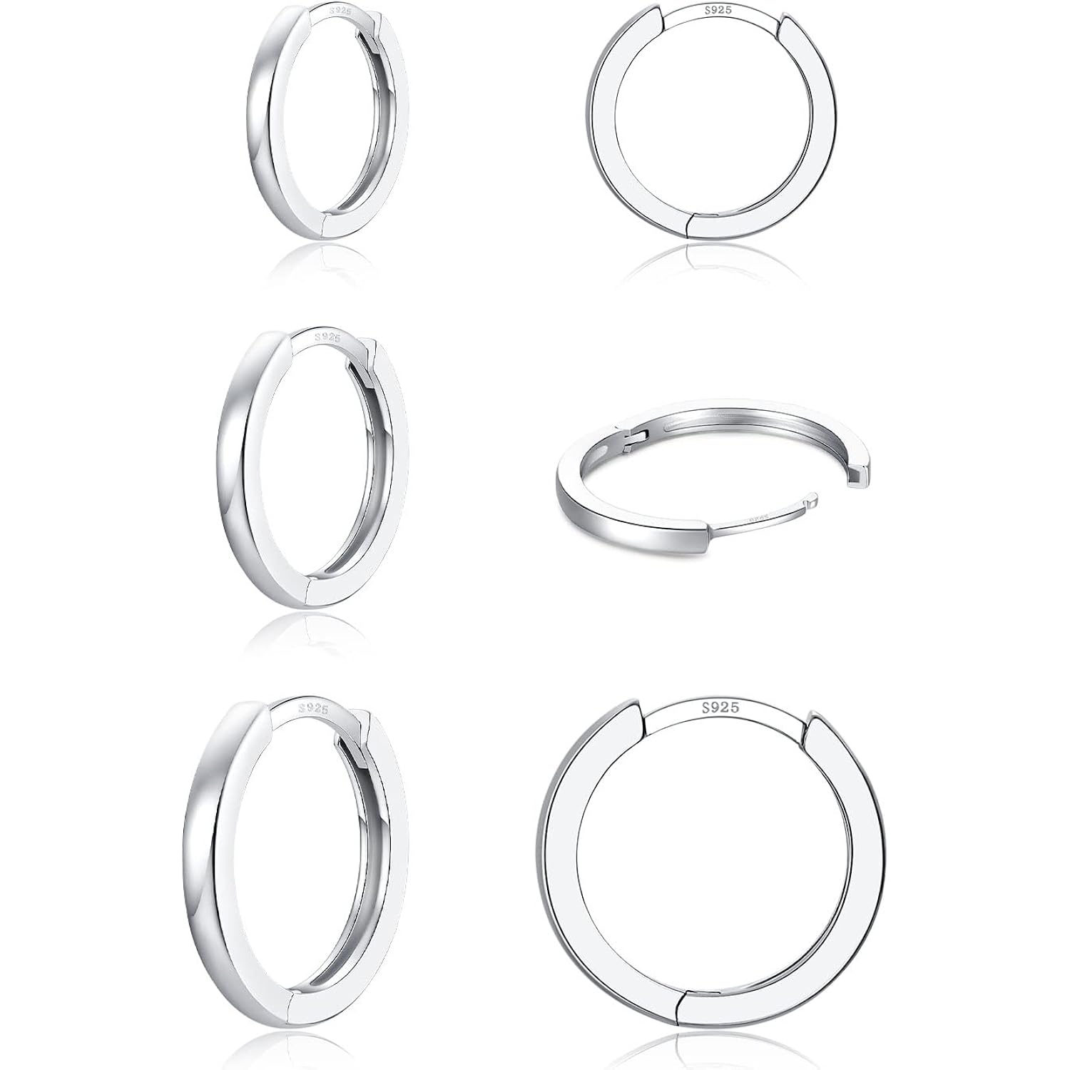 3 Pairs 925 Sterling Silver Hoop Earrings 14K White Gold Plated Small Silver Hoops Cartilage Huggie Earrings for Women Men