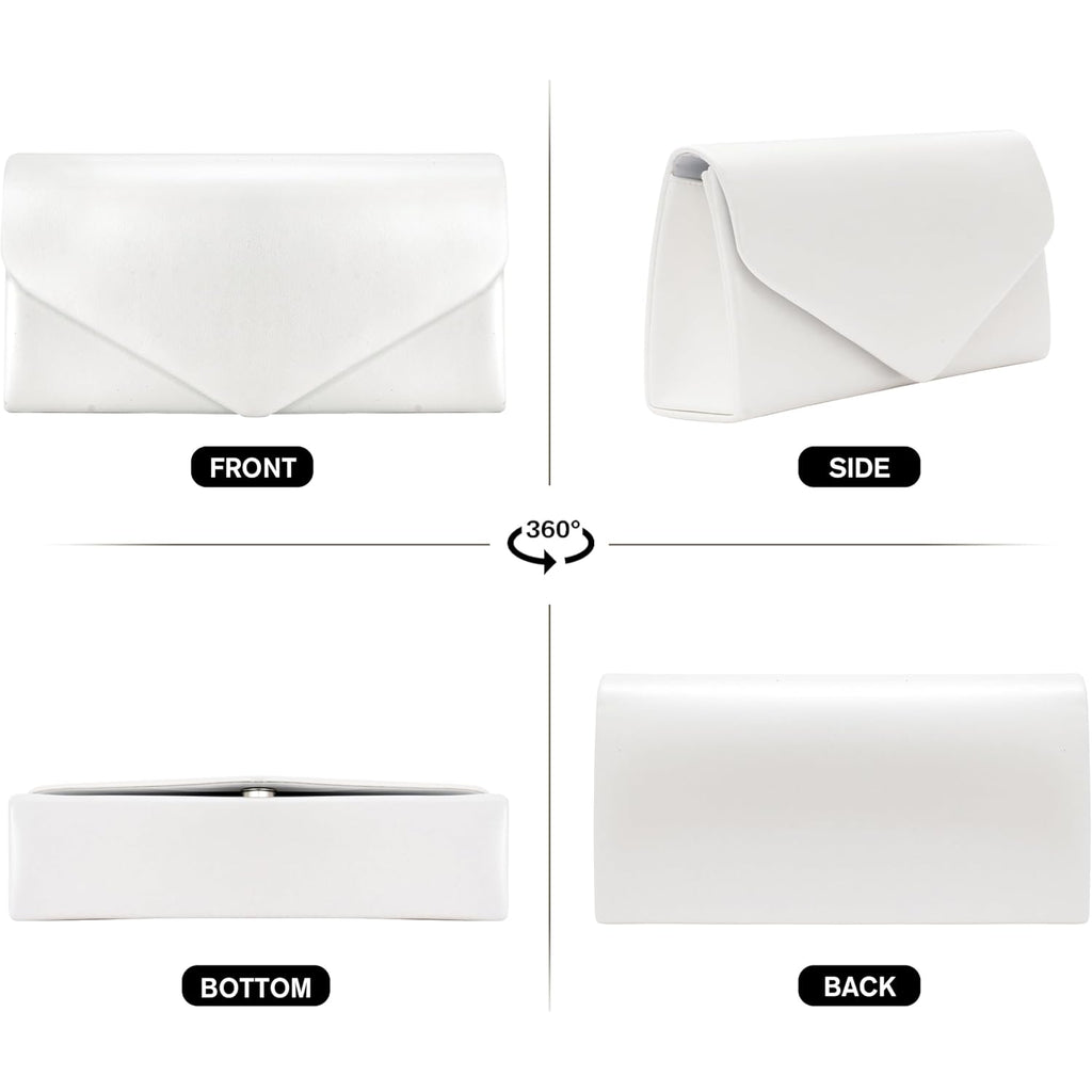 Larcenciel Envelope Clutch Purse For Women, Vegan Leather Evening Bag With Chain Strap, Wedding Cocktail Party Formal Handbag