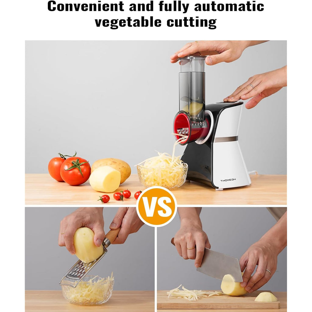 Electric Cheese Grater Salad Shooter,5-In-1 Electric Slicer For Home Kitchen,One-Touch Easy Control,With Safety Push Bar Cheese Grater Electric For Zucchini,Cheese,Vegetables And Smoothie