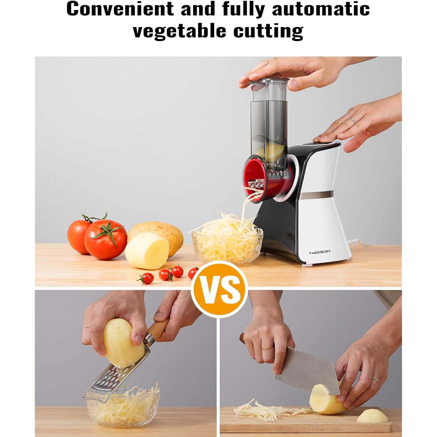 Electric Cheese Grater Salad Shooter,5-In-1 Electric Slicer For Home Kitchen,One-Touch Easy Control,With Safety Push Bar Cheese Grater Electric For Zucchini,Cheese,Vegetables And Smoothie