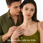 Iefil Mothers Day Gifts for Wife Mom - Sunflower Cross Necklace, 925 Sterling Silver Birthstone Necklace for Women Wife Mom