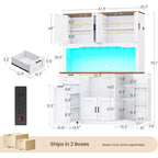 Itaar 71" Pantry Cabinet With Charging Station And Led Light, Kitchen Pantry Cabinet With Microwave Stand, 47.2" Wide Kitchen Storage Cabinets With Storage Cart 3 Tier For Dining Room, White