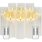 Flickering Flameless Candles Battery Operated With Remote And 2/4/6/8 H Timer Acrylic Led Pillar Candles Pack Of 9 (Appr D2.3"Xh5.5"6.5"7.5")With Realistic 3D Wick Candles For Home Decor(White)