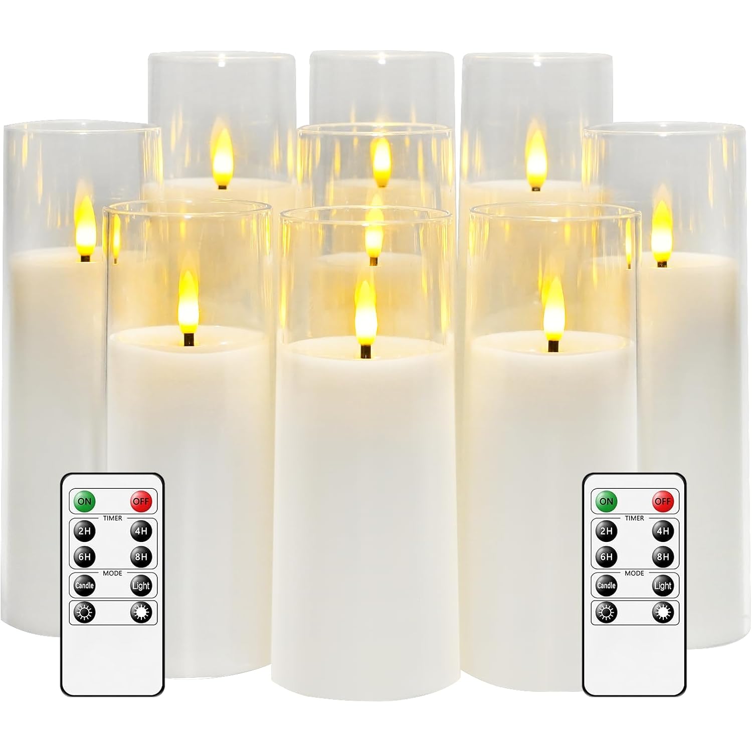 Flickering Flameless Candles Battery Operated With Remote And 2/4/6/8 H Timer Acrylic Led Pillar Candles Pack Of 9 (Appr D2.3"Xh5.5"6.5"7.5")With Realistic 3D Wick Candles For Home Decor(White)