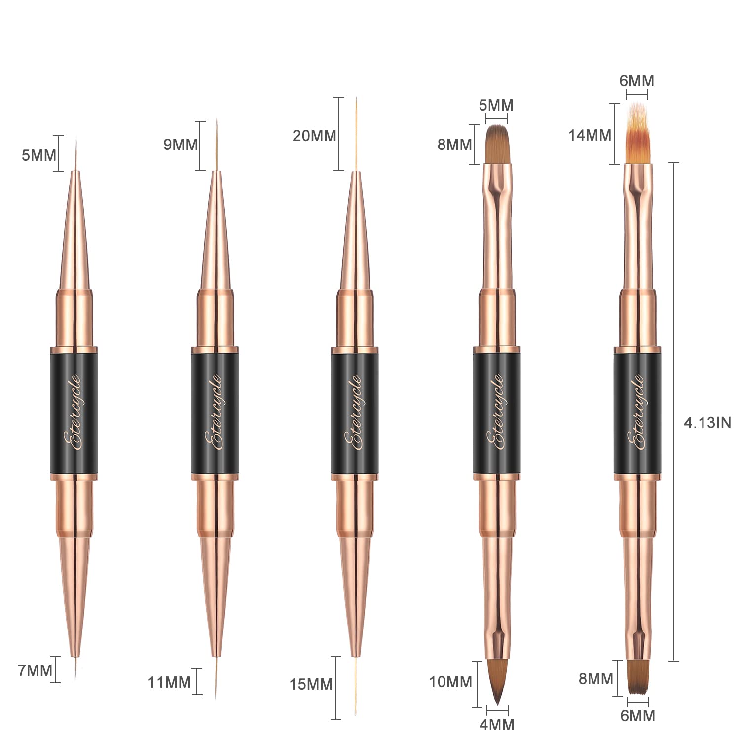 Double-Ended Acrylic Nail Art Brushes Set, Etercycle Gel Polish Nail Art Design Pen Painting Tools Nail Art Liner Brush and Nail Dotting Pen for Acrylic Application Salon at Home DIY Manicure … (black 1)