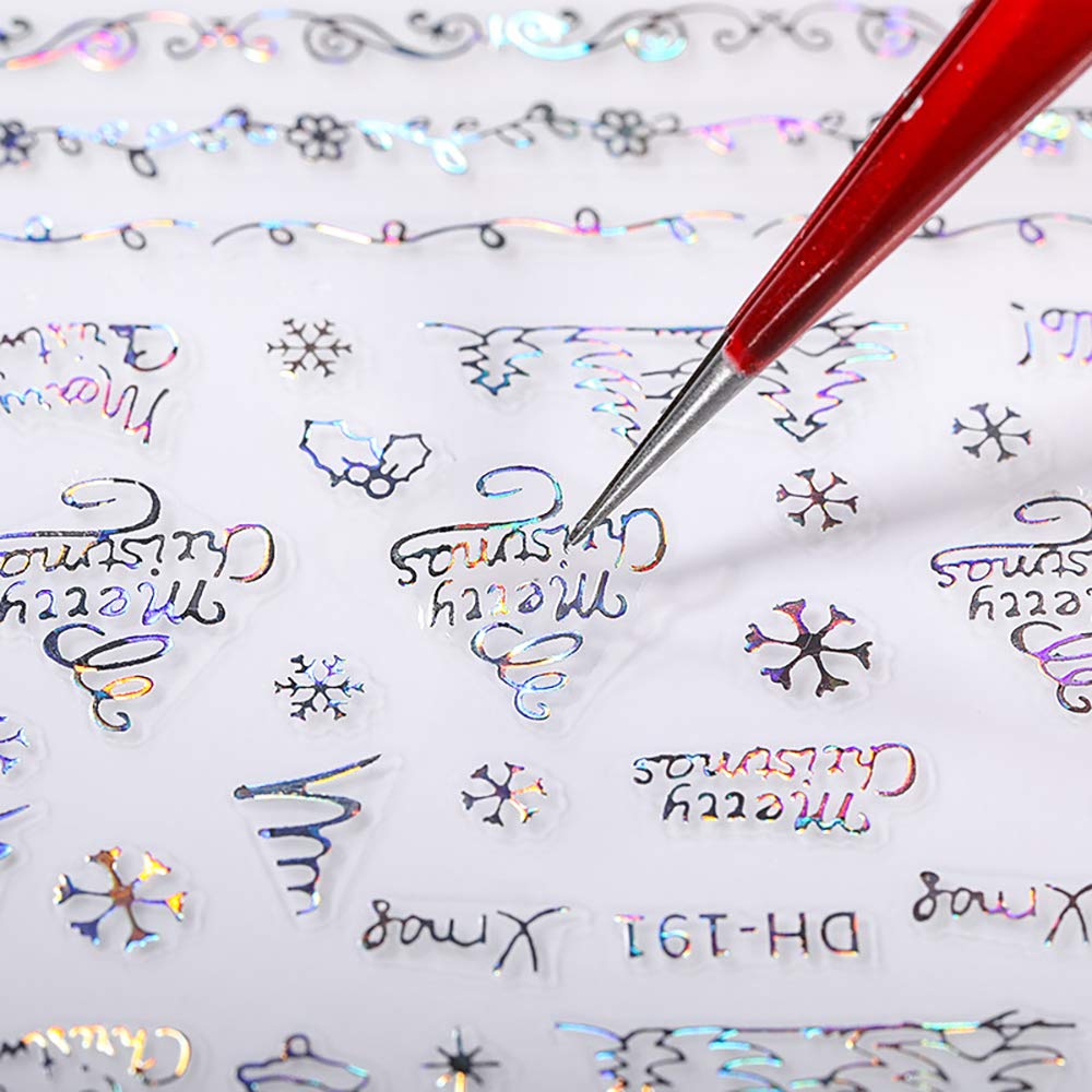 Christmas Nail Stickers - 8 Sheets 3D Holographic Winter Nail Decals Santa Claus Deer Snowflakes Snowmen Xmas Nail Art Sticker Manicure DIY Nail Decorations for Women Girls