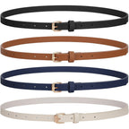 JASGOOD 4 Pack Skinny Women Leather Belt for Dresses Thin Waist Belt for Jeans Pants with Gold Buckle